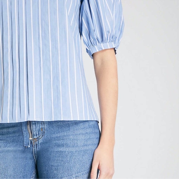 SANDRO Puff-ball sleeves blue stripe cotton blouse Size 3 (6US) - Picture 4 of 10